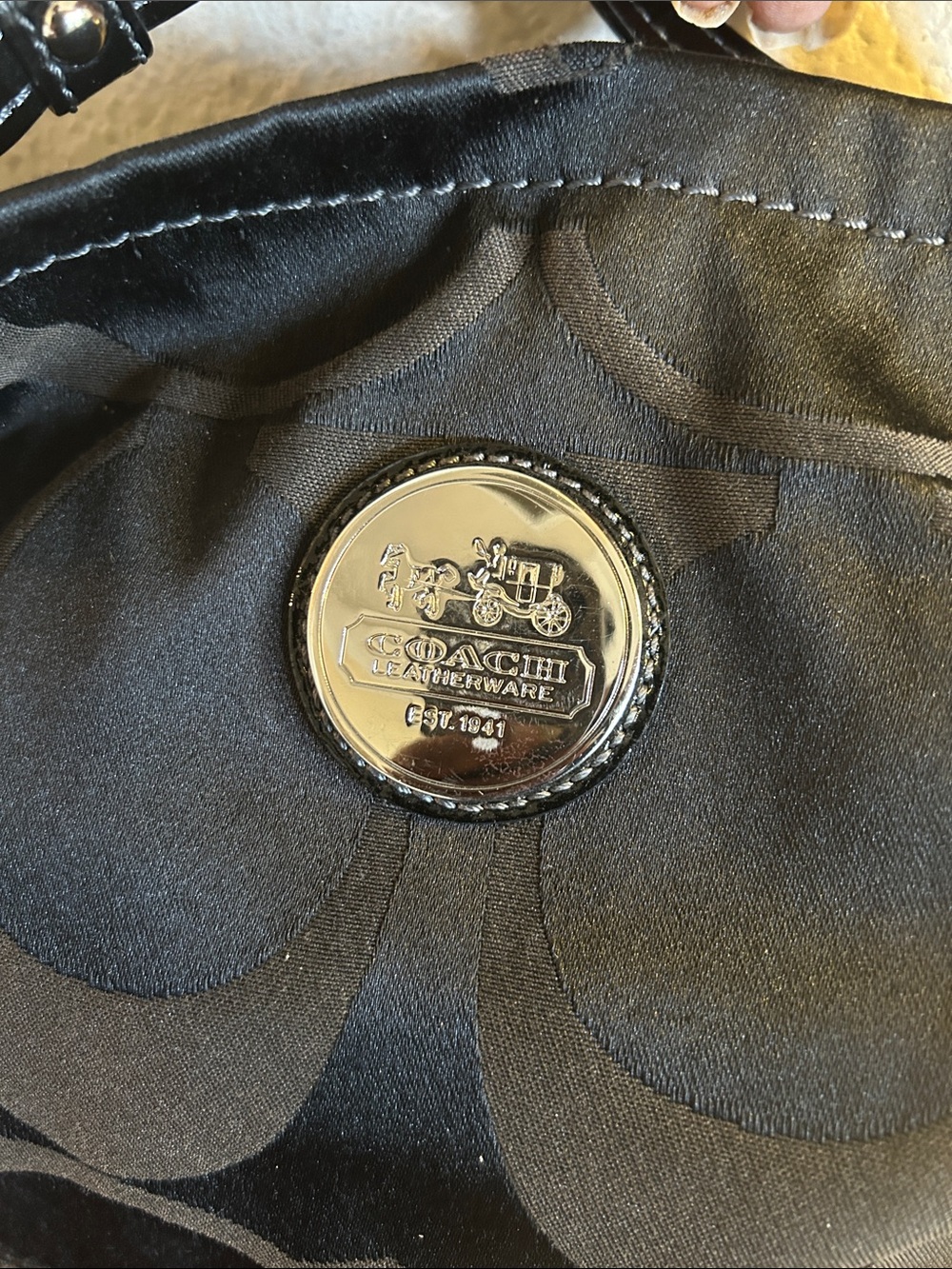 Coach Black Signature C Logo Tote with Silver Hardware - Picture 2 of 12